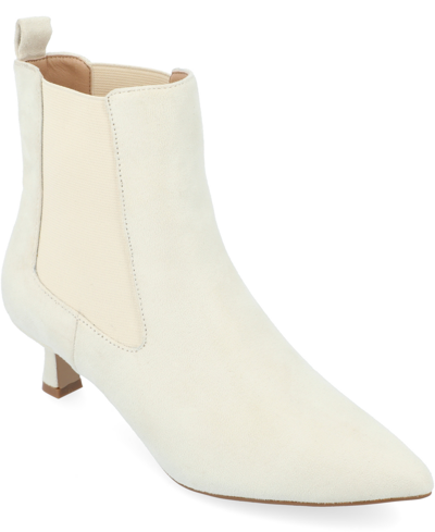 Journee Collection Women's Tenlee Wide Width Pointed Toe Kitten Heel Dress Booties In Ivory