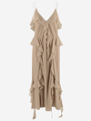 KHAITE SILK MIDI DRESS WITH RUFFLES