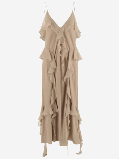 Khaite Pim Silk Georgette Midi Dress In Beige