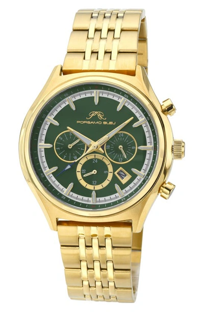 Porsamo Bleu Charlie Stainless Steel Multifunction Gold Tone & Green Men's Watch 1261dchs