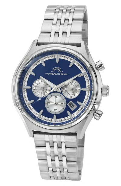Porsamo Bleu Charlie Stainless Steel Multifunction Silver Tone & Blue Men's Watch 1261bchs