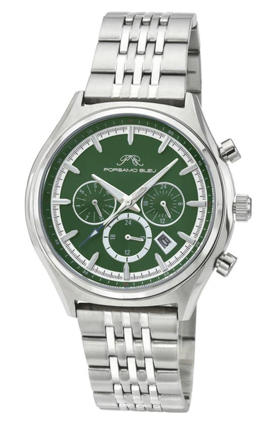 Porsamo Bleu Charlie Stainless Steel Multifunction Silver Tone & Green Men's Watch 1261cchs