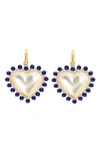 Gabi Rielle 14k Gold Plated Sterling Silver Cz Halo Mother-of-pearl Heart Drop Earrings In Gold