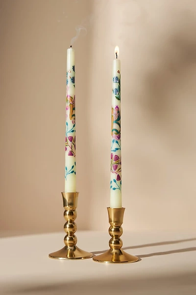 Anthropologie Venetian Handpainted Garden Taper Candles, Set Of 2 In Multi