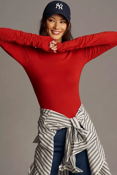 Walter Baker Chaya Long-sleeve Ruched Top In Red