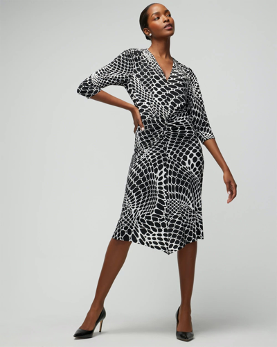 White House Black Market Long Sleeve Ruched Front Matte Jersey Midi Dress In Distortion Black