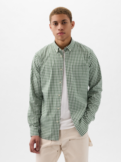 Gap All-day Poplin Shirt In Standard Fit In Green Gingham