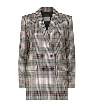 Sandro Double-breasted Check Print Coat In Black