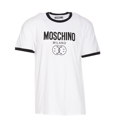 Moschino Crew Neck T-shirt With Logo And Smiley Print In White