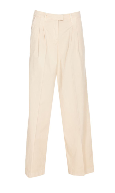Pinko High-waisted Cotton Trousers In Mollusc Pink