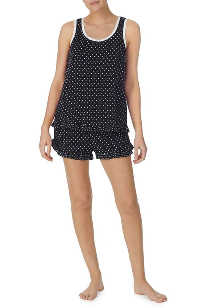 Kate Spade Sleeveless Short Pajamas In Black Ivory Dot