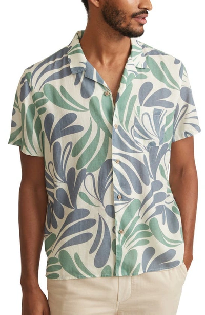 Marine Layer Resort Linen Blend Camp Shirt In Blue & Green Splash Print
