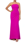 Xscape Strapless Side Ruched Scuba Crepe Gown In New Fuchsia