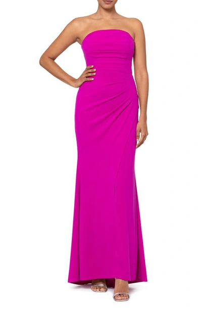 Xscape Strapless Side Ruched Scuba Crepe Gown In New Fuchsia