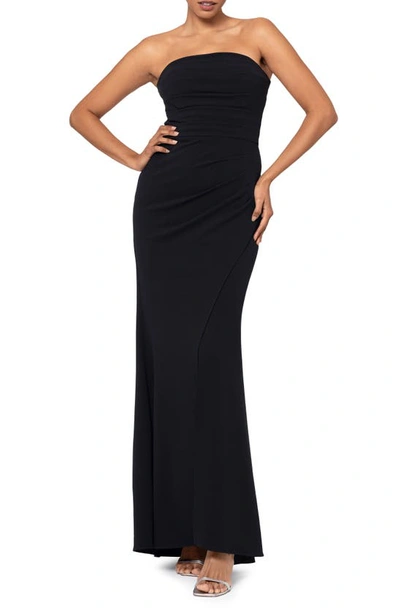 Xscape Strapless Side Ruched Scuba Crepe Gown In Black