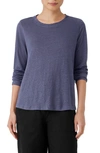 Eileen Fisher Organic Linen Long Sleeve T-shirt In Twilight