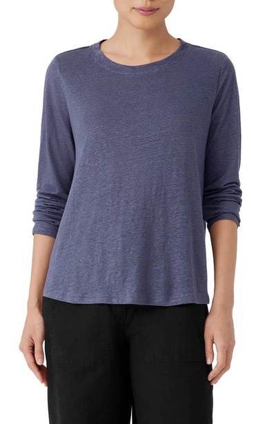 Eileen Fisher Organic Linen Long Sleeve T-shirt In Twilight