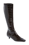 Totême Toteme The Slim Croc Embossed Kitten Heel Knee High Boot In Dark Brown