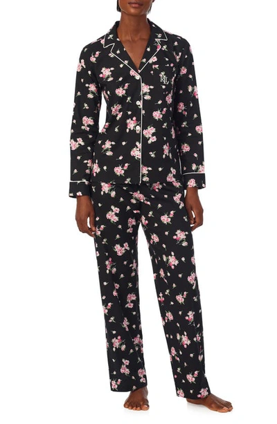 Lauren Ralph Lauren Women's 2-pc. Notched-collar Pajamas Set In Black Ground Floral