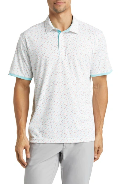 Swannies Ashton Scatter Print Golf Polo In Ivory/ Aqua