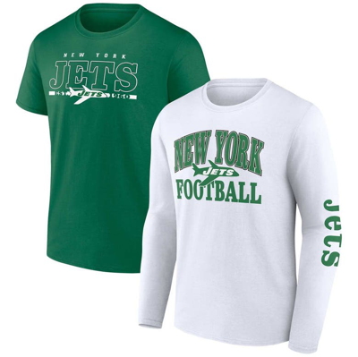 Fanatics Branded White/kelly Green New York Jets Throwback T-shirt Combo Set In White,kelly Green