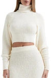 House Of Cb Nyala Bouclé Crop Turtleneck Sweater In Cream