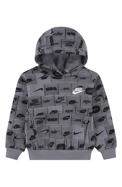 Nike Kids' Logo Print Fleece Hoodie In Smoke Grey