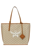 Mcm Himmel Medium Lauretos Shopper Tote In Oatmeal/gold