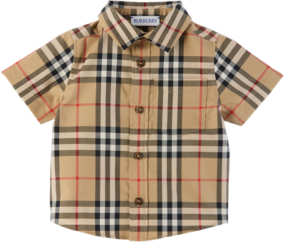 Burberry Babies' Vintage Check Cotton-blend Shirt In Beige