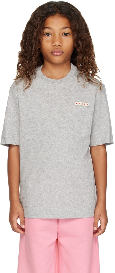 Marni Kids Grey Patch Pocket T-shirt In 0m903