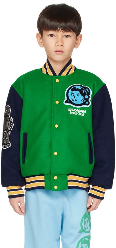 Billionaire Boys Club Boys Green Kids Colour-blocked Woven Varcity Jacket