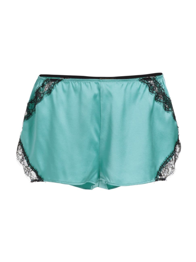 Kiki De Montparnasse Lace-panel Silk Shorts In Blue