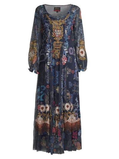Johnny Was Elrey Floral-print Embroidered Mesh Maxi Dress In Multi