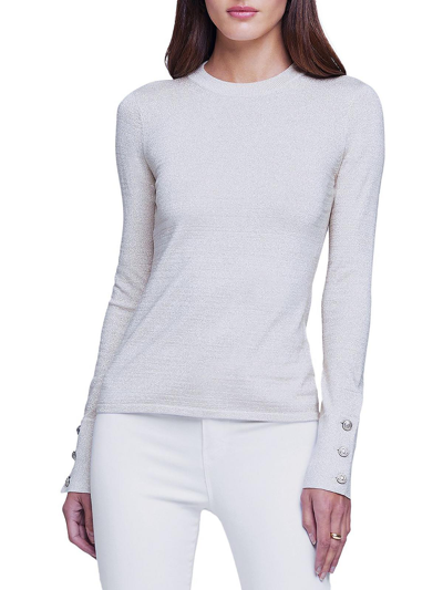 L Agence Ayan Womens Knit Metallic Pullover Sweater In White