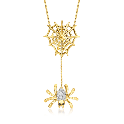 Ross-simons 18kt Gold Over Sterling Spider Web Necklace With Diamond Accents In Silver