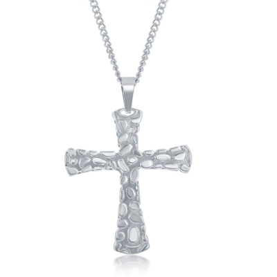Metallo Stainless Steel Designed Cross Necklace In Silver