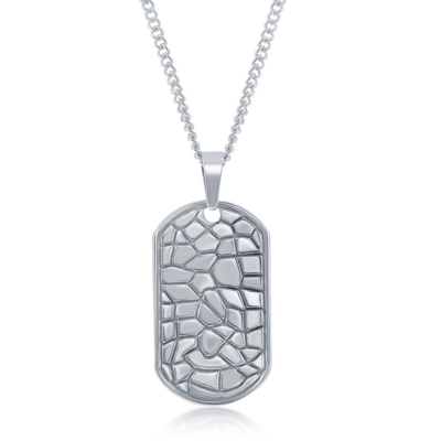 Metallo Stainless Steel Designed Dog Tag Necklace In Silver