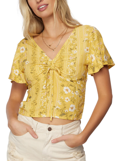 O'neill Karly Womens V Neck Ruched Cropped In Yellow