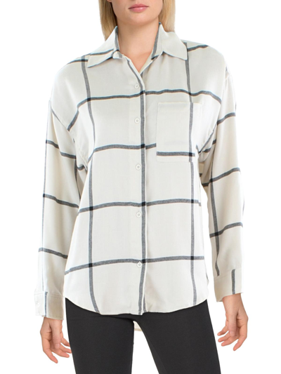 Z Supply Womens Plaid Collared Button-down Top In White