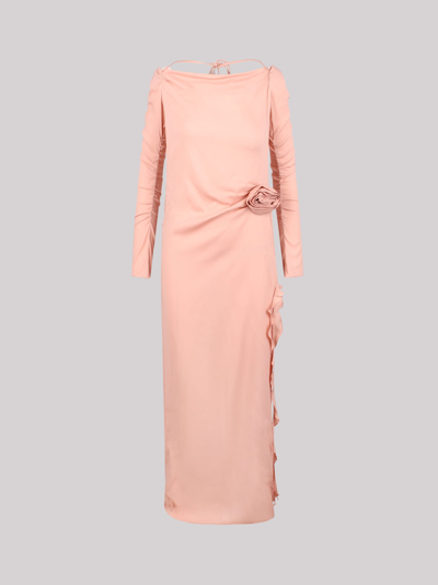 Blumarine Floral-appliqué Off-shoulder Dress In Pink