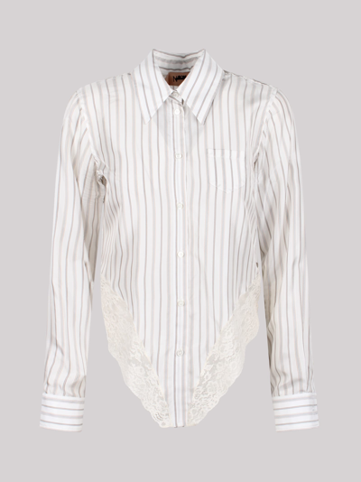 N°21 Lace-trim Striped Shirt In White