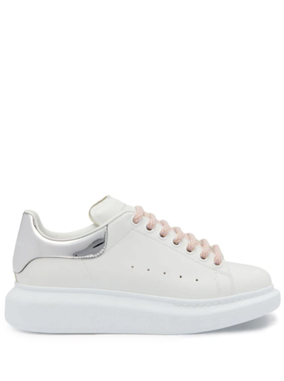 ALEXANDER MCQUEEN WHITE LOW TOP SNEAKERS WITH OVERSIZED PLATFORM AND METALLIC HEEL TAB IN LEATHER WOMAN