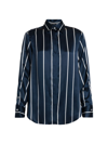 Kiton Striped Silk Oversized Collared Shirt In 蓝色