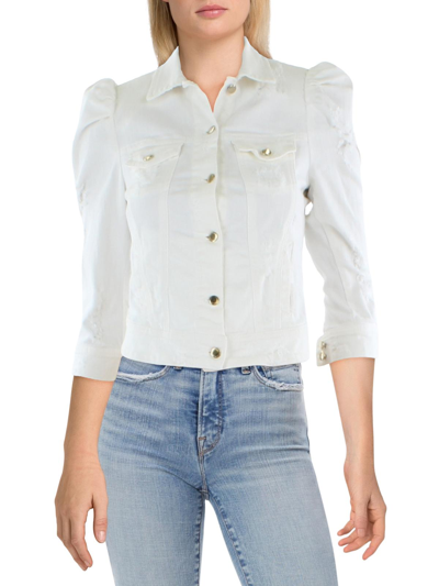 Retroféte Womens Distressed Cold Weather Denim Jacket In White