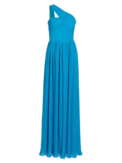 Amur Women's Skye One-shoulder Pleated Gown In Blue Surf