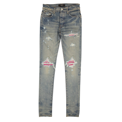 Amiri Mx1 Crystal Distressed Skinny Jeans In Blue