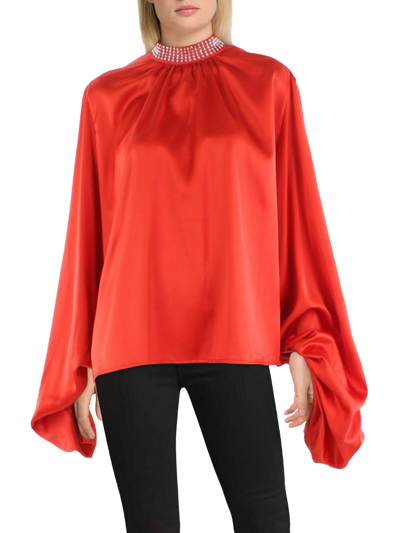 N By Nancy Womens Satin Embellished Blouse In Red