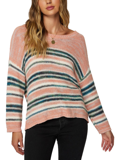 O'neill Salty Stripe Womens Striped Open Stitch Pullover Sweater In Pink