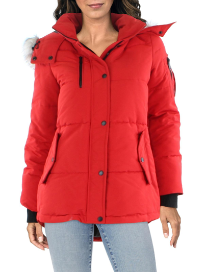 Bcbgeneration Womens Hooded Short Puffer Jacket In Red