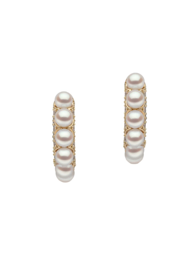 Yoko London Women's Eclipse 18k Yellow Gold, Akoya Pearl & 0.225 Tcw Diamond Hoop Earrings
